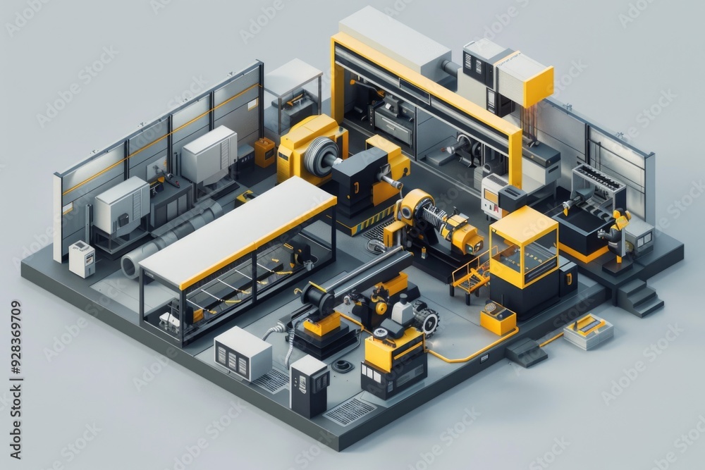 Isometric View of Modern Metalworking Factory - Industrial Design for Printing, Posters, and Educational Use Isometric View of Modern Metalworking Factory - Industrial Design for Printing, Posters, and Educational Use