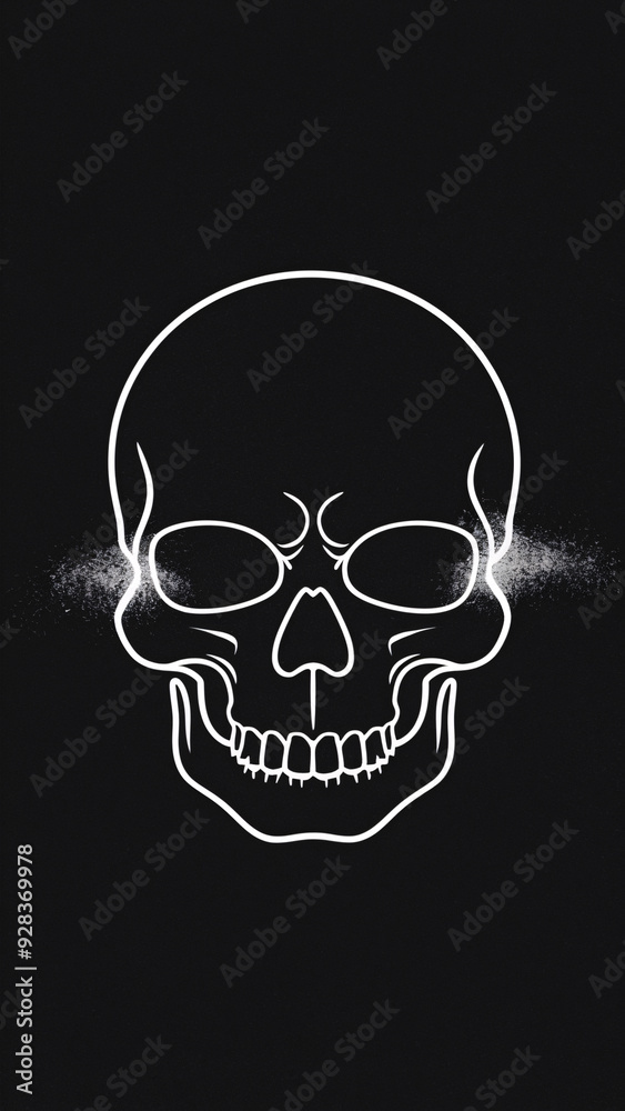 A Halloween illustration features a minimalistic white skull on black, with glowing eye sockets, creating a spooky yet elegant vibe. A Halloween illustration features a minimalistic white skull on black, with glowing eye sockets, creating a spooky yet elegant vibe.
