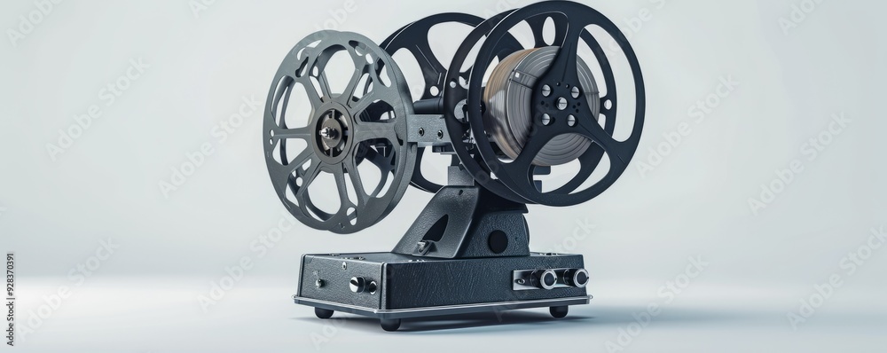 Naklejka premium Vintage film projector on white background, 4K hyperrealistic photo