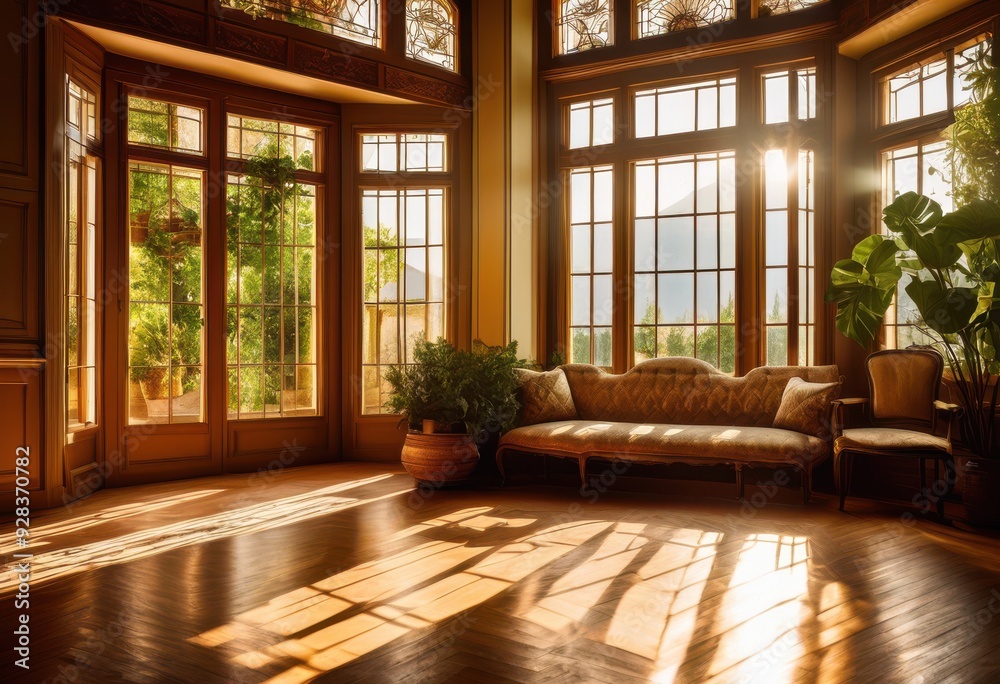 Obraz premium timeless design elements illuminated sunlight creating warm inviting atmosphere, aesthetics, ambiance, architecture, decor, elegance, illumination