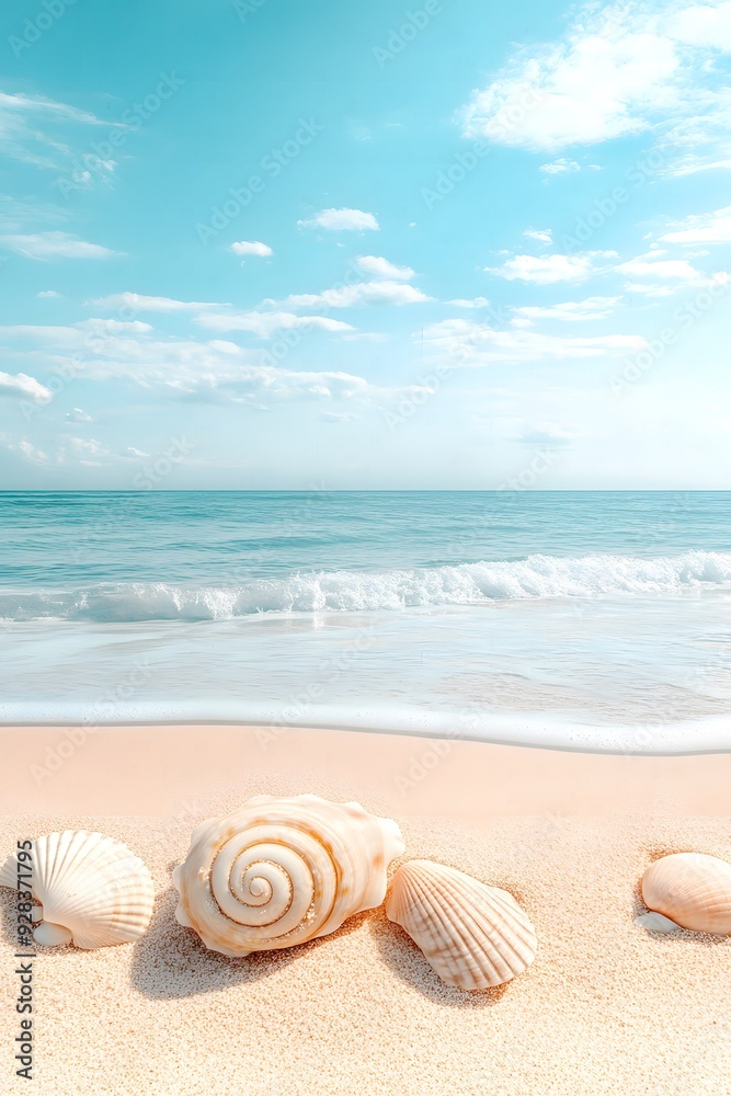 3D beach scene with dry sand and seashells transitioning to wet sand, facing the bay with the sky. 3D beach scene with dry sand and seashells transitioning to wet sand, facing the bay with the sky.