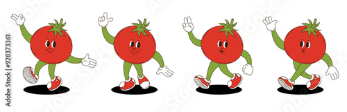Tomato retro groovy style. Groovy retro characters of tomato.