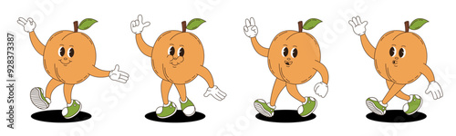 Peach in retro groovy style. Groovy retro characters of peach.
