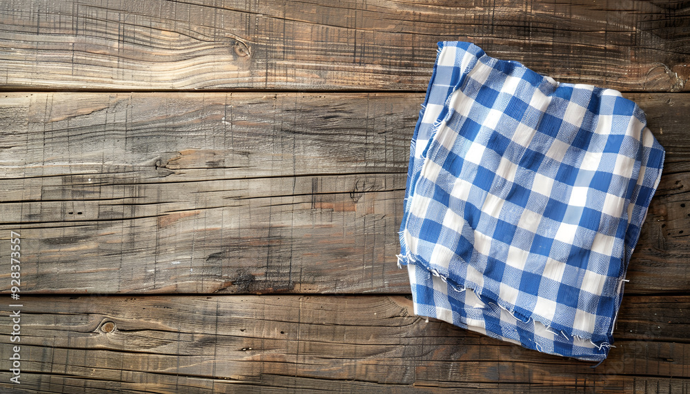 Checkered napkin on wooden background Checkered napkin on wooden background