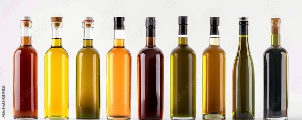 Set of gourmet olive oils in bottles on white background, 4K hyperrealistic photo Set of gourmet olive oils in bottles on white background, 4K hyperrealistic photo
