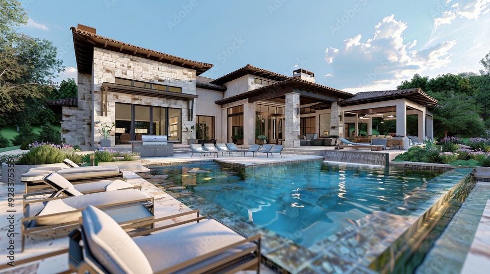 Modern Luxury Home with Infinity Pool and Patio Furniture Modern Luxury Home with Infinity Pool and Patio Furniture