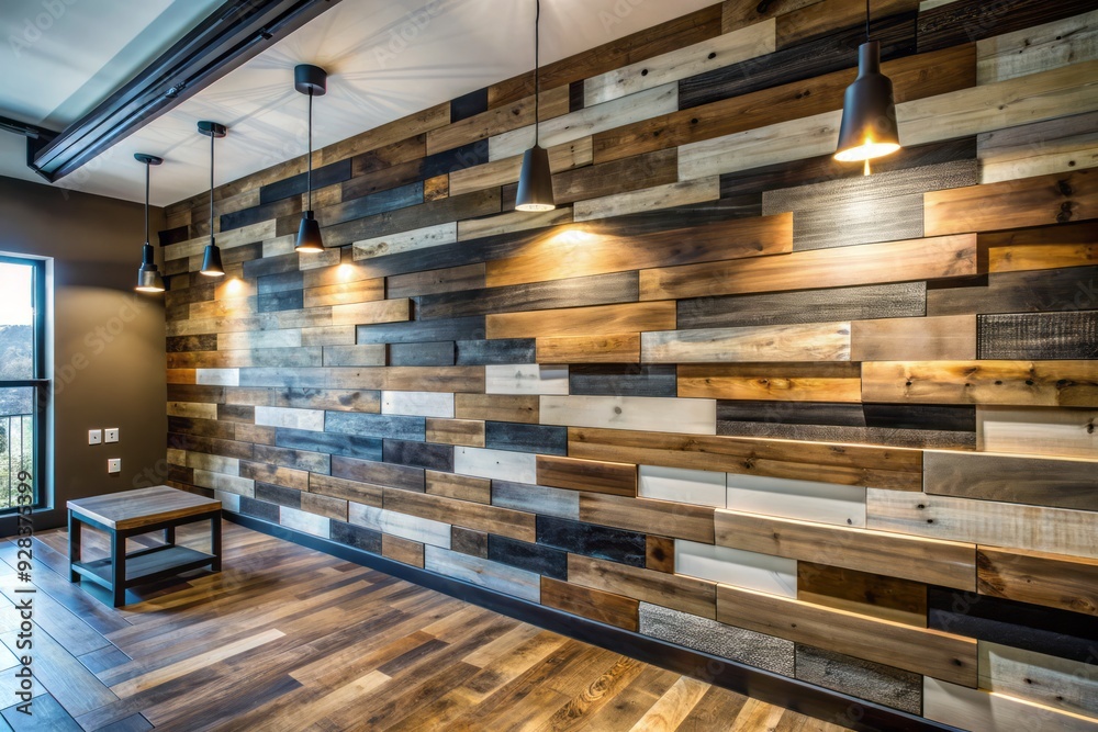 reclaimed wood wall vertical industrial modern monochrome contrast