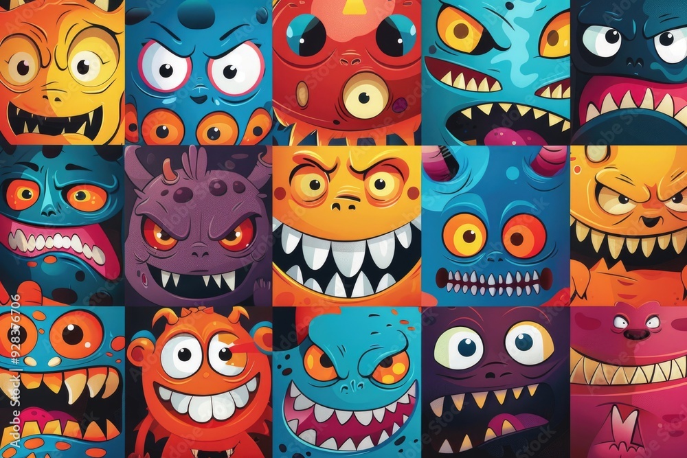 A collection of vibrant and playful cartoon creatures A collection of vibrant and playful cartoon creatures