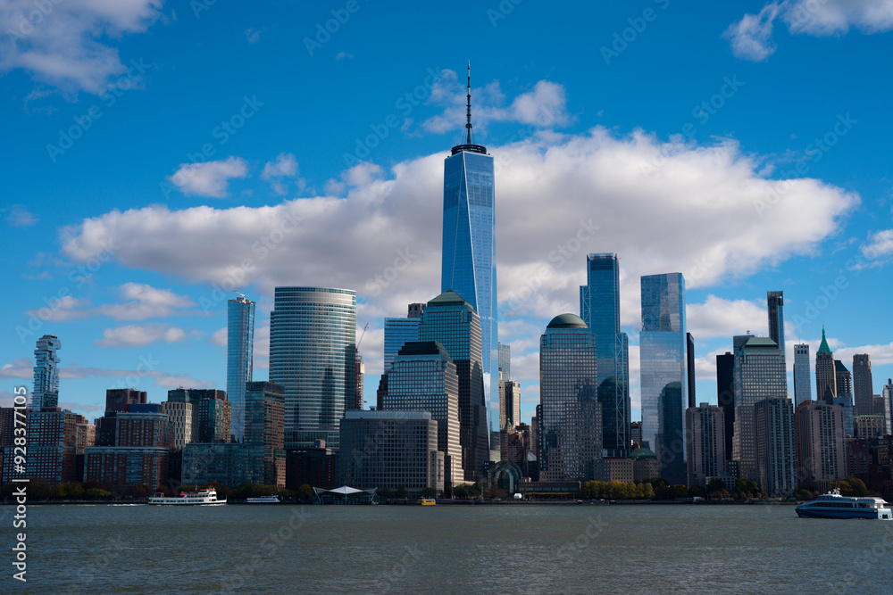 Fototapeta premium Manhattan's beautiful skyline, New York, United States. Panorama view of New York city skyline in Midtown Manhattan. USA NYC. American big city.