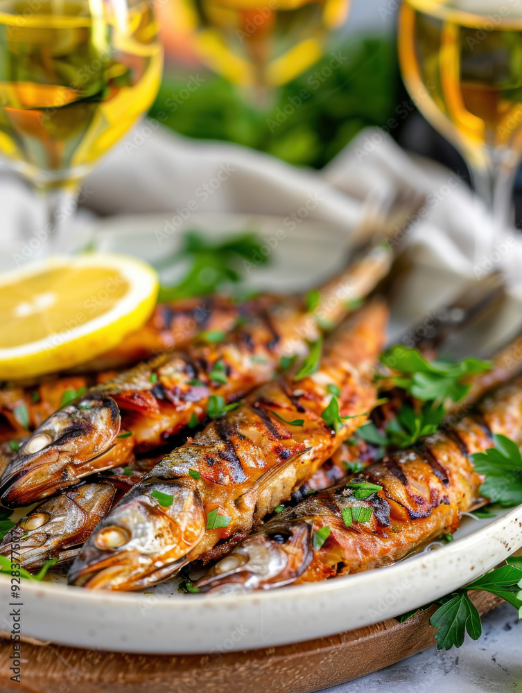 Grilled sardines. AI generative. Grilled sardines. AI generative.