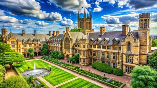 Majestic sandstone architecture and lush greenery surround a historic university in Sydney, evoking a sense of regal charm and esteemed educational excellence.