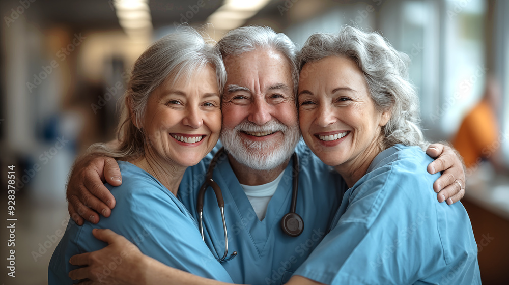 Portrait of smiling senior doctors and nurses in hospital. Health care and medicine concept Portrait of smiling senior doctors and nurses in hospital. Health care and medicine concept