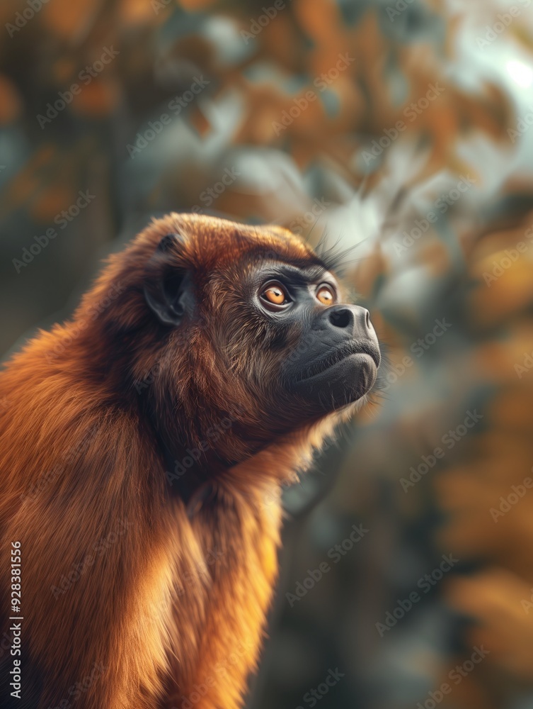 Fototapeta premium Close Up Portrait of a Howler Monkey in Lush Forest Habitat