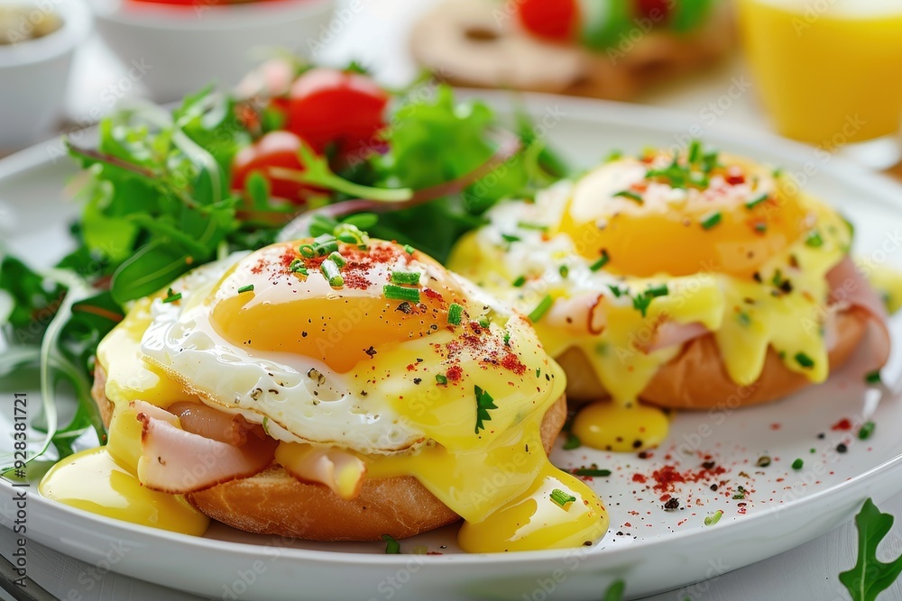 Eggs Benedict served with a side salad