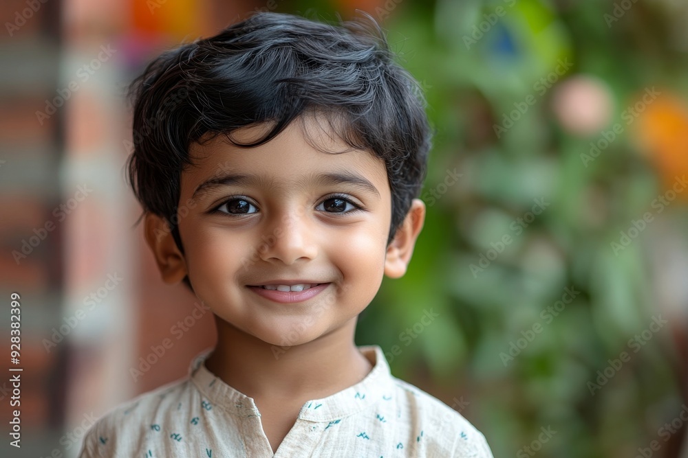 Portrait of Indian happy and cute little boy looking at camera, Generative AI
