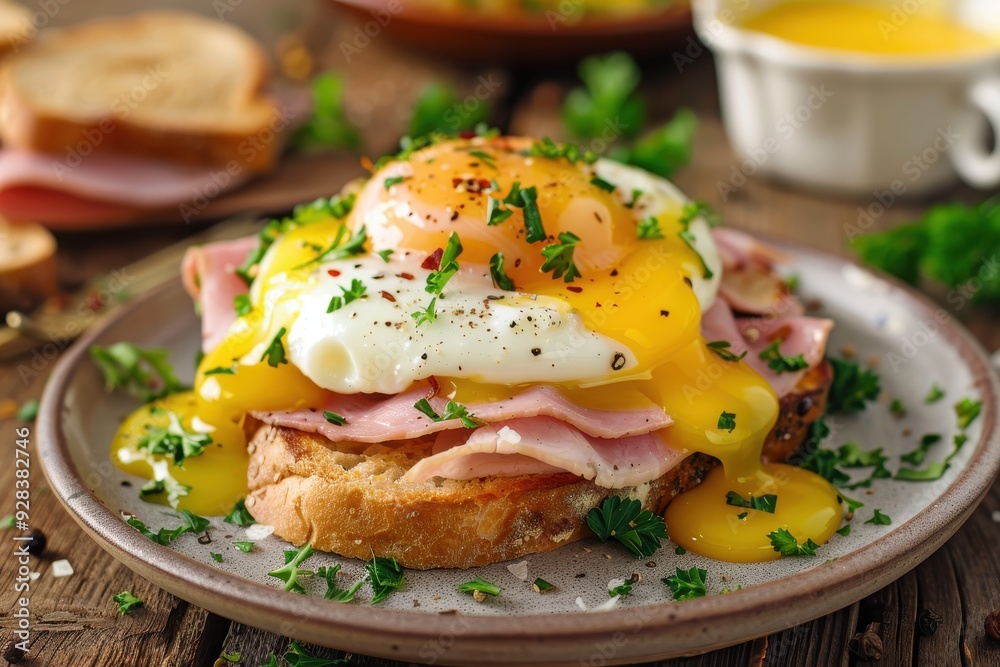 Eggs benedict with toast and ham Eggs benedict with toast and ham