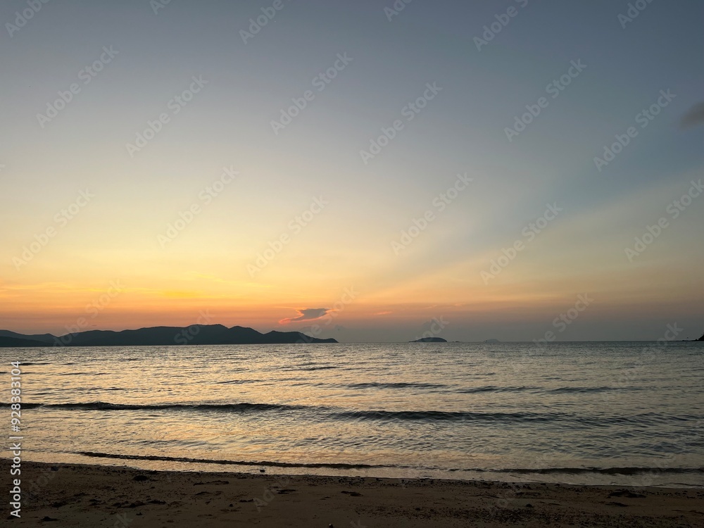 Night sky, sunset, water, beautiful garden atmosphere, in the sea Night sky, sunset, water, beautiful garden atmosphere, in the sea