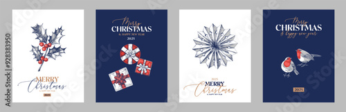 Christmas greeting cards hand drawn