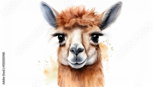 Cute llama portrait with fluffy fur and expressive eyes, ideal for animal lovers and creative projects. photo