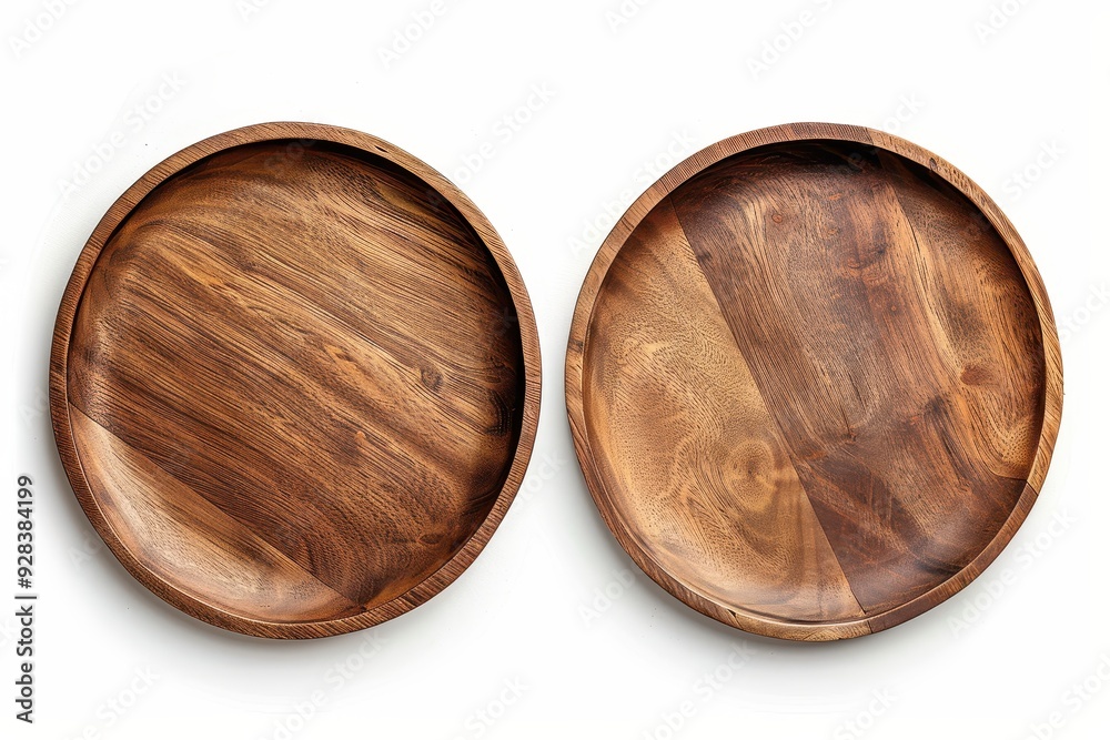 Empty wooden plate from above on white backdrop Empty wooden plate from above on white backdrop