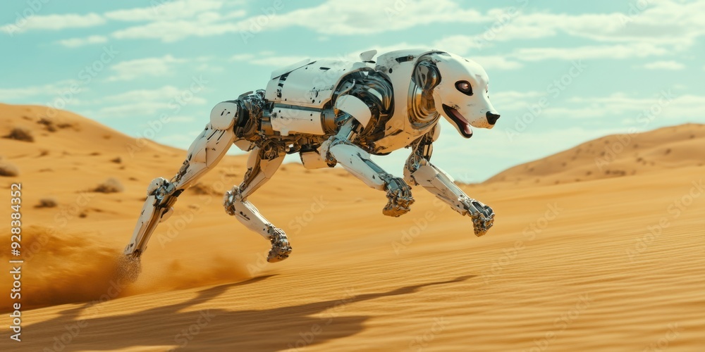Fototapeta premium Robot dog running in desert