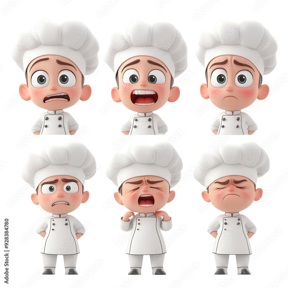 A collection of cartoon chef expressions showcasing various emotions like happiness, sadness, and surprise. isolated on a transparent background A collection of cartoon chef expressions showcasing various emotions like happiness, sadness, and surprise. isolated on a transparent background