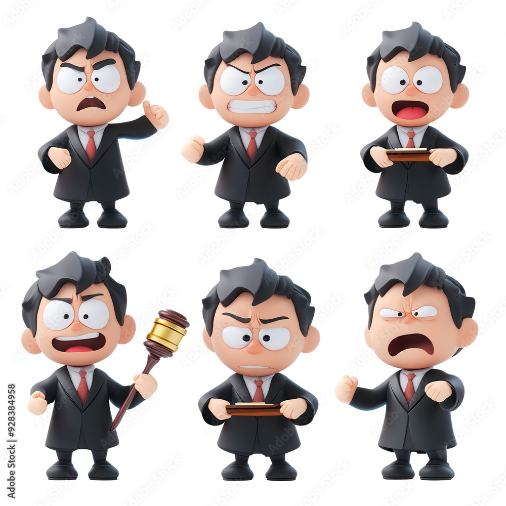 A set of expressive cartoon characters in suits displaying various emotions including anger, confusion, and authority. isolated on a transparent background A set of expressive cartoon characters in suits displaying various emotions including anger, confusion, and authority. isolated on a transparent background
