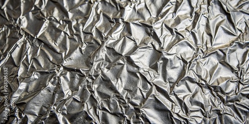Abstract Crumpled Aluminum Foil, Silver, Wrinkled, Texture, Metallic