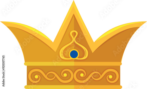 King crown cartoon icon. Golden royal gemstone