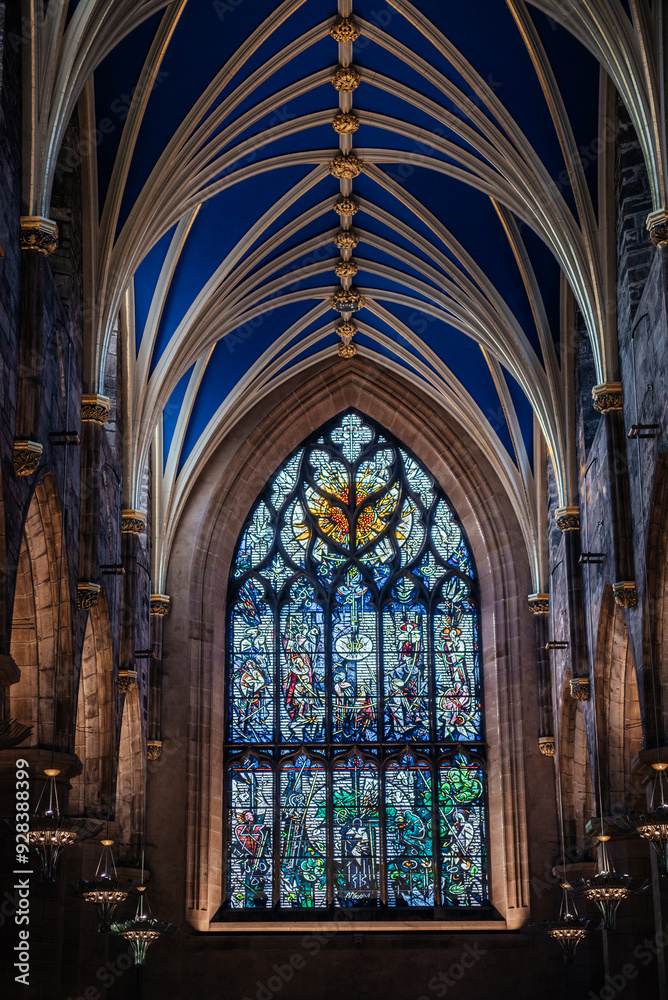 Interior of St. Giles Cathedral with Stained Glass Window Interior of St. Giles Cathedral with Stained Glass Window