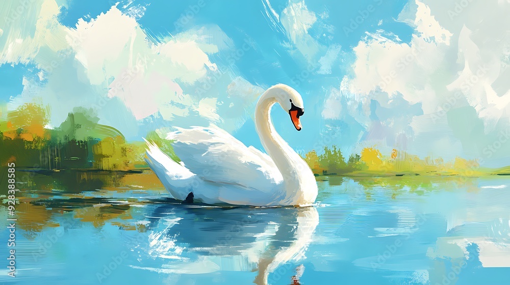 Fototapeta premium White swan on the lake