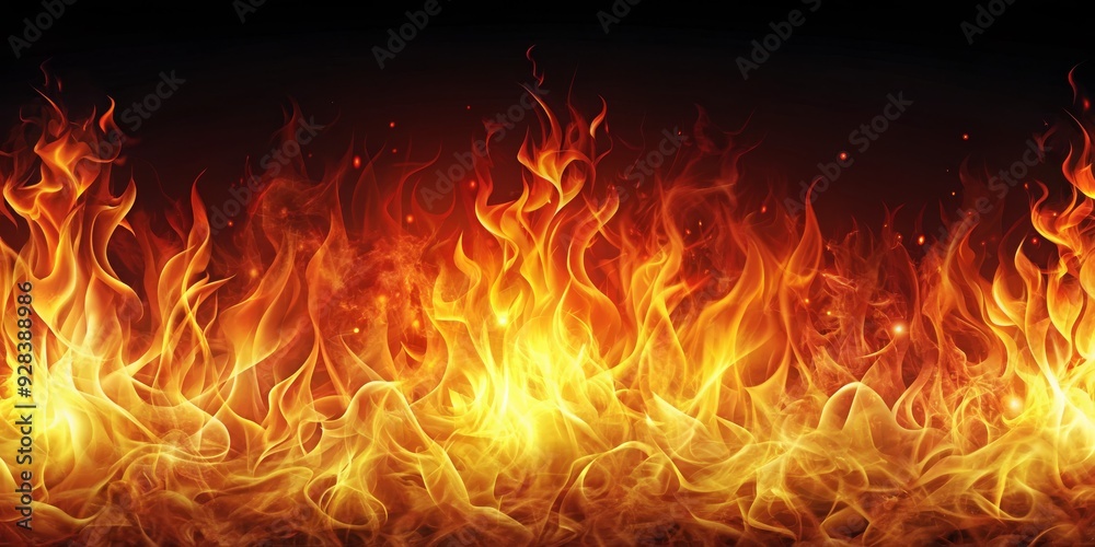 Fiery Flames on Black Background, digital art, fire, heat, abstract, burning, flame Fiery Flames on Black Background, digital art, fire, heat, abstract, burning, flame