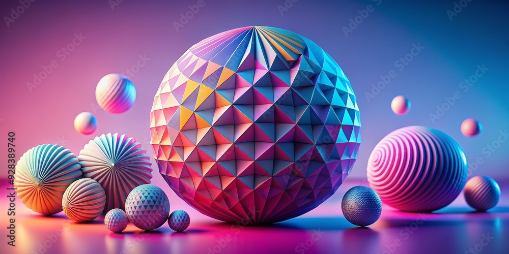 Fototapeta premium Geometric Sphere Composition in Neon Light, 3D Render, Abstract Art, Colorful Shapes , neon, 3d, sphere