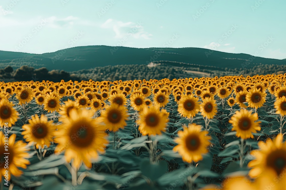 Obraz premium Sunflowers Field in a Green Landscape
