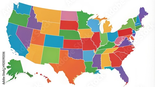 Vector illustration of the United States map with editable regions, borders, and labels, ideal for customization, infographics, and presentations on geography and demographics.