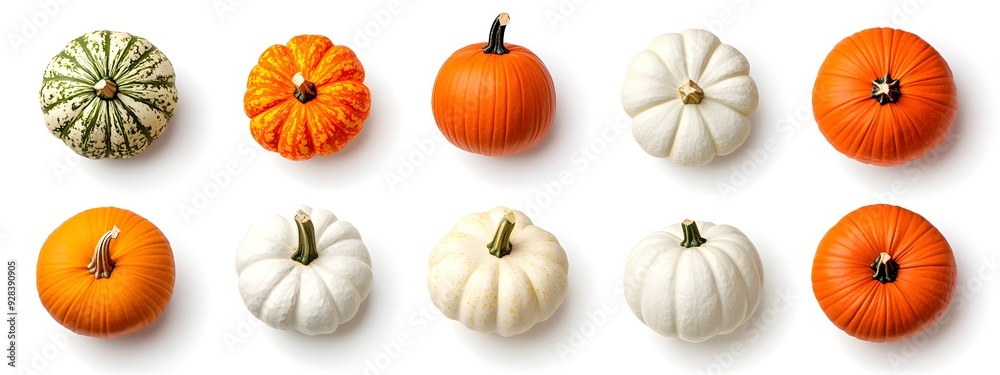 Assorted Pumpkin Collection on White Background Assorted Pumpkin Collection on White Background