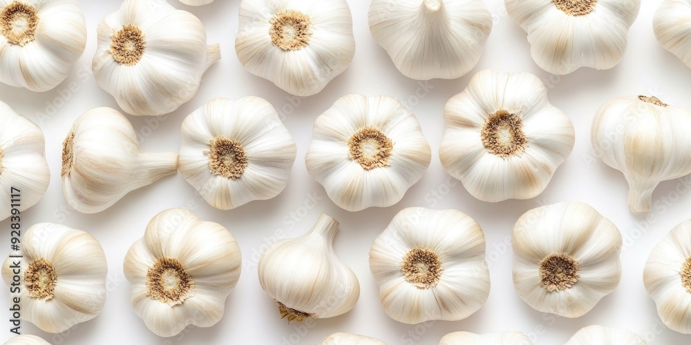 Garlic bundle on white surface Garlic bundle on white surface