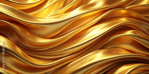 Golden Waves Abstract Background, 3D Render, Flowing Fabric, Luxury Texture, Gold, Abstract, Wave