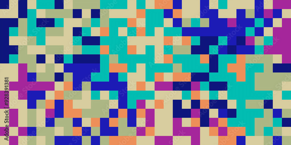 Fototapeta premium Abstract geometric pixel pattern with vibrant colors 80s. Perfect for backgrounds, design elements, or textile prints.