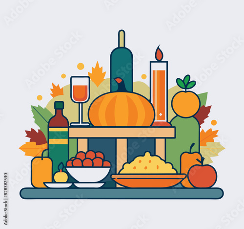 Thanksgiving graphic showcasing a cornucopia and cozy fall vibes
