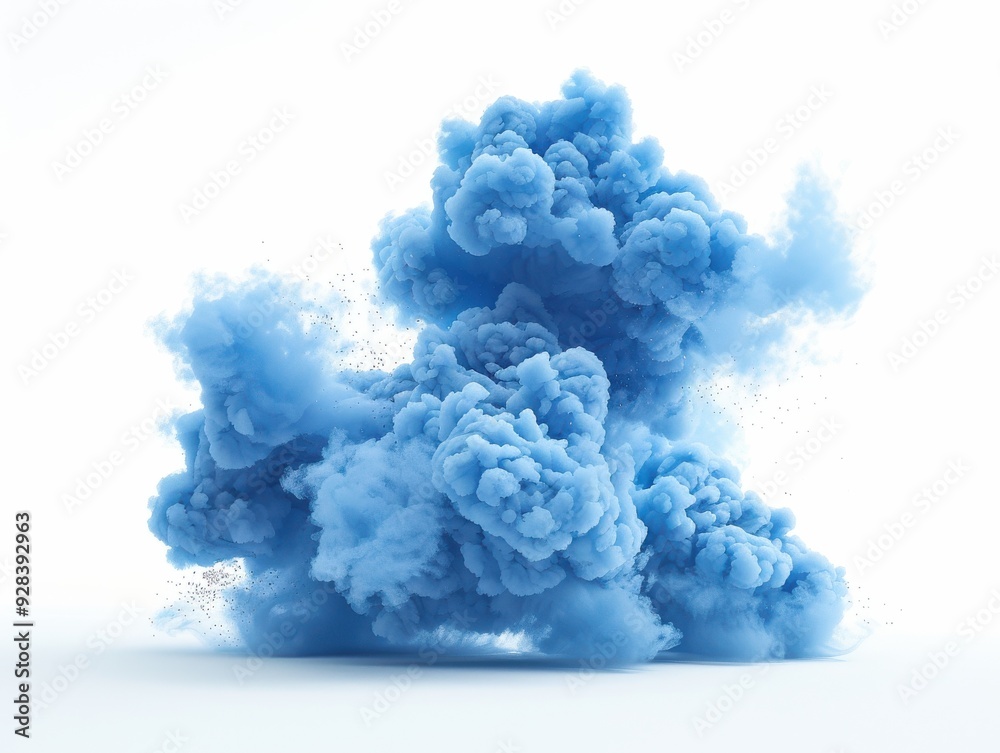 Ethereal Sky Blue Smoke Explosion on White Background Ethereal Sky Blue Smoke Explosion on White Background