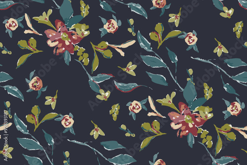 Abstract floral seamless pattern. Bright colors, gouache painting.hand drawn, not AI