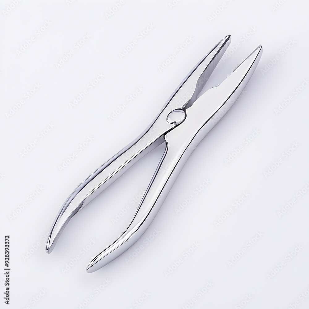 Detailed Shot of Shiny Chrome Needle Nose Pliers on White Background Detailed Shot of Shiny Chrome Needle Nose Pliers on White Background