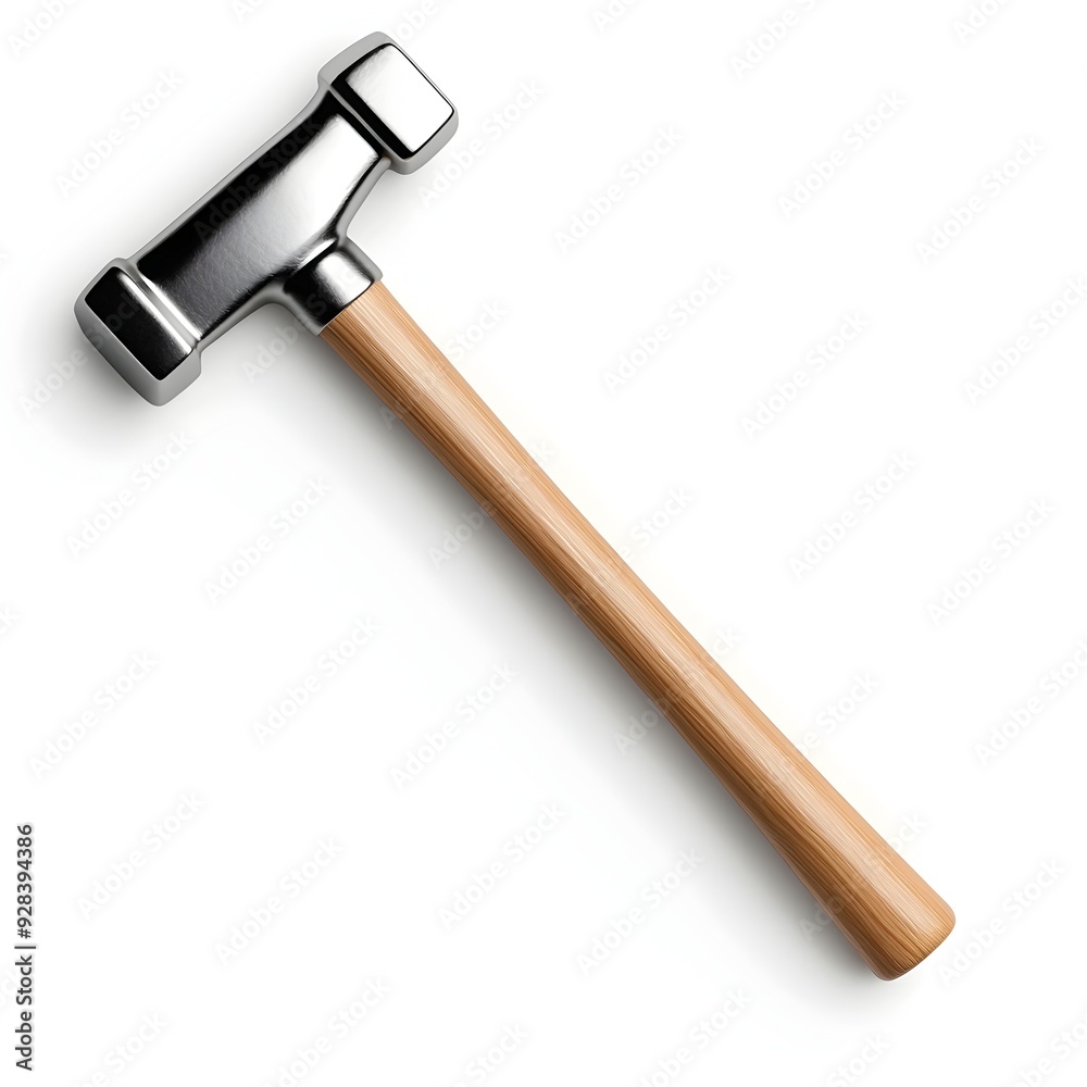 Shiny Chrome Metal Hammer Isolated on White Background