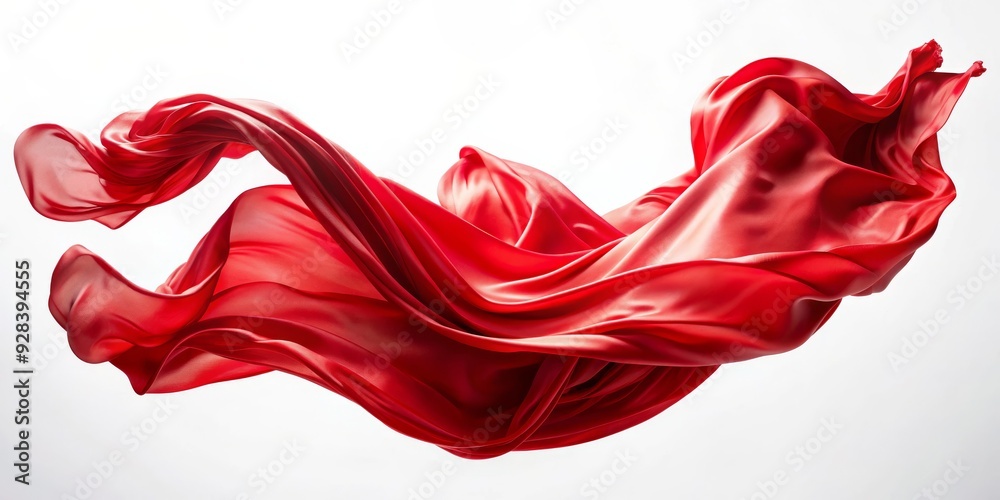 Red Silk Fabric Flowing in the Wind, photography, fabric, red, silk, white background