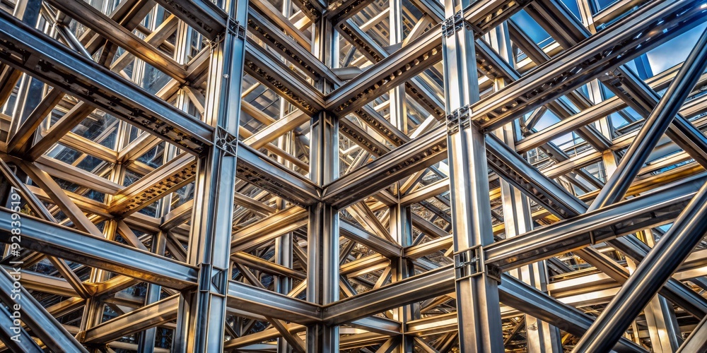 Steel Structure Abstract - Interlocking Beams, Golden Hues, Upward Perspective, Architecture, Construction, Metal Work, Abstract Art Steel Structure Abstract - Interlocking Beams, Golden Hues, Upward Perspective, Architecture, Construction, Metal Work, Abstract Art
