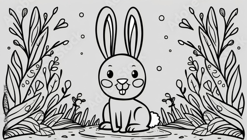 Coloring page, cute bunny photo