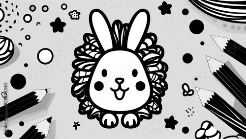 Coloring page, cute bunny photo