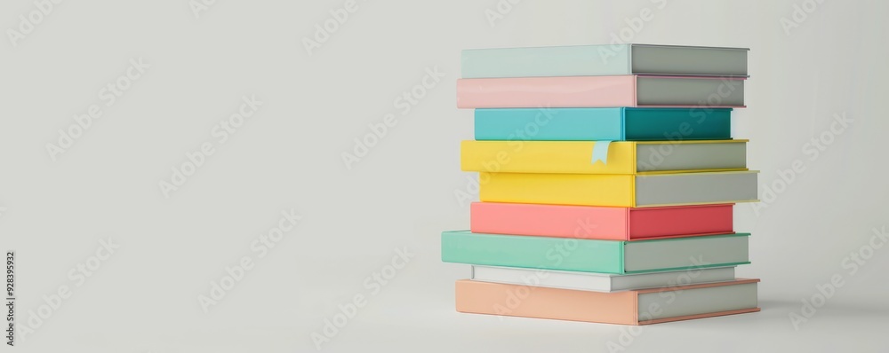 Stack of colorful books with bookmarks on white background, 4K hyperrealistic photo Stack of colorful books with bookmarks on white background, 4K hyperrealistic photo