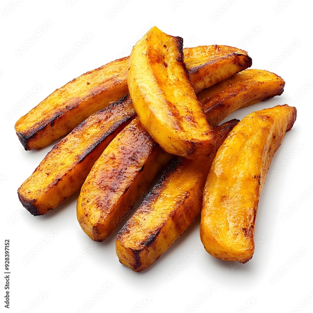 Crispy Golden Fried Plantains on White Background
